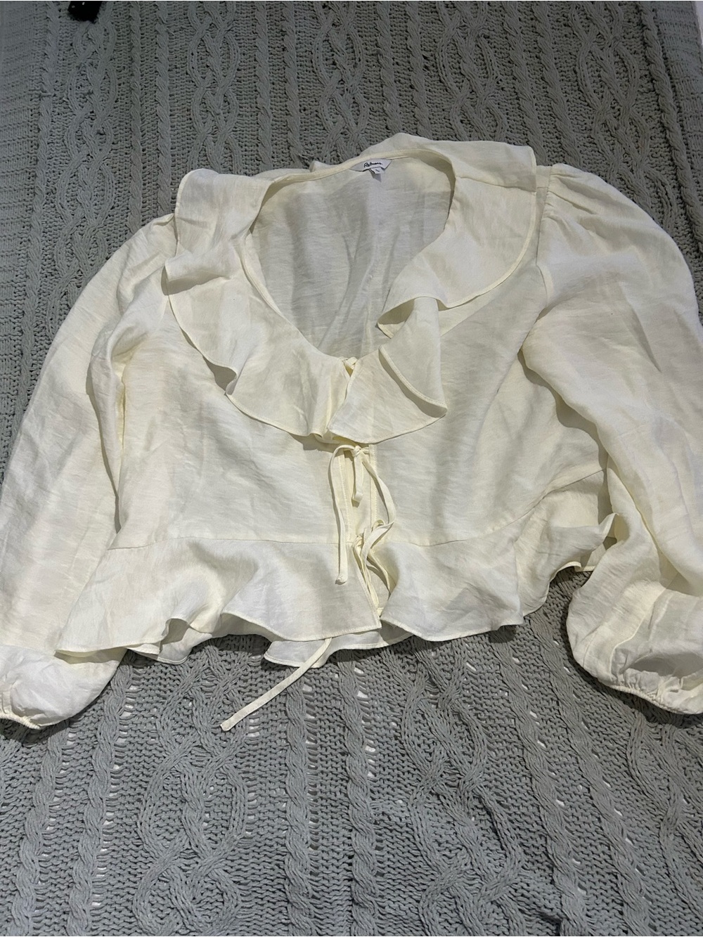 Reitmans Cream Ruffle Tie-Front Blouse - Picture 2 of 4